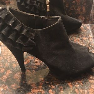 Bamboo black suede bootie heels